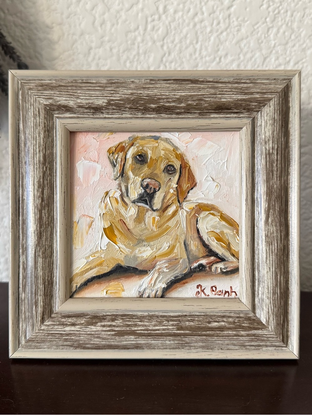 Original oil painting Labrador retriever dog portrait signed framed 4x4